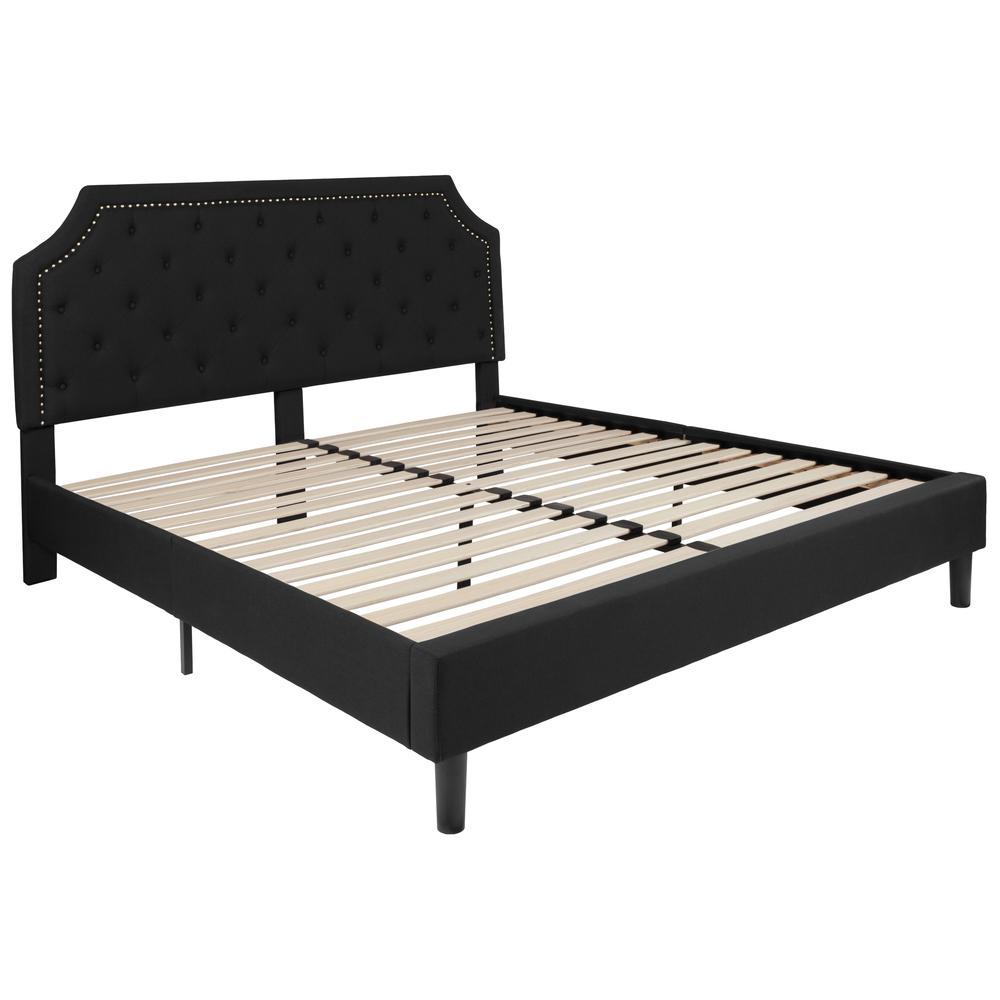 King Size Arched Tufted Upholstered Platform Bed in Black Fabric. Picture 1