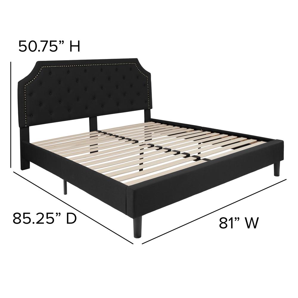 King Size Arched Tufted Upholstered Platform Bed in Black Fabric. Picture 2