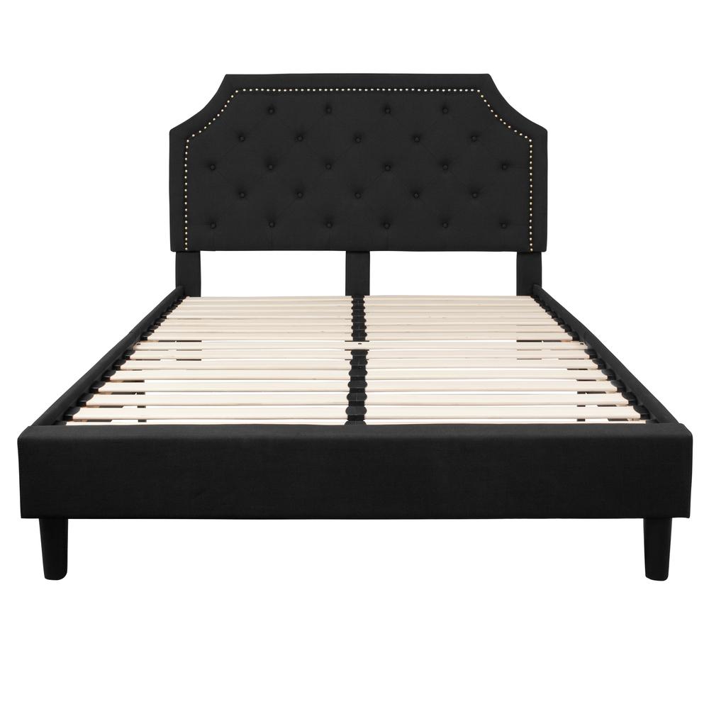 Queen Size Arched Tufted Upholstered Platform Bed in Black Fabric. Picture 3