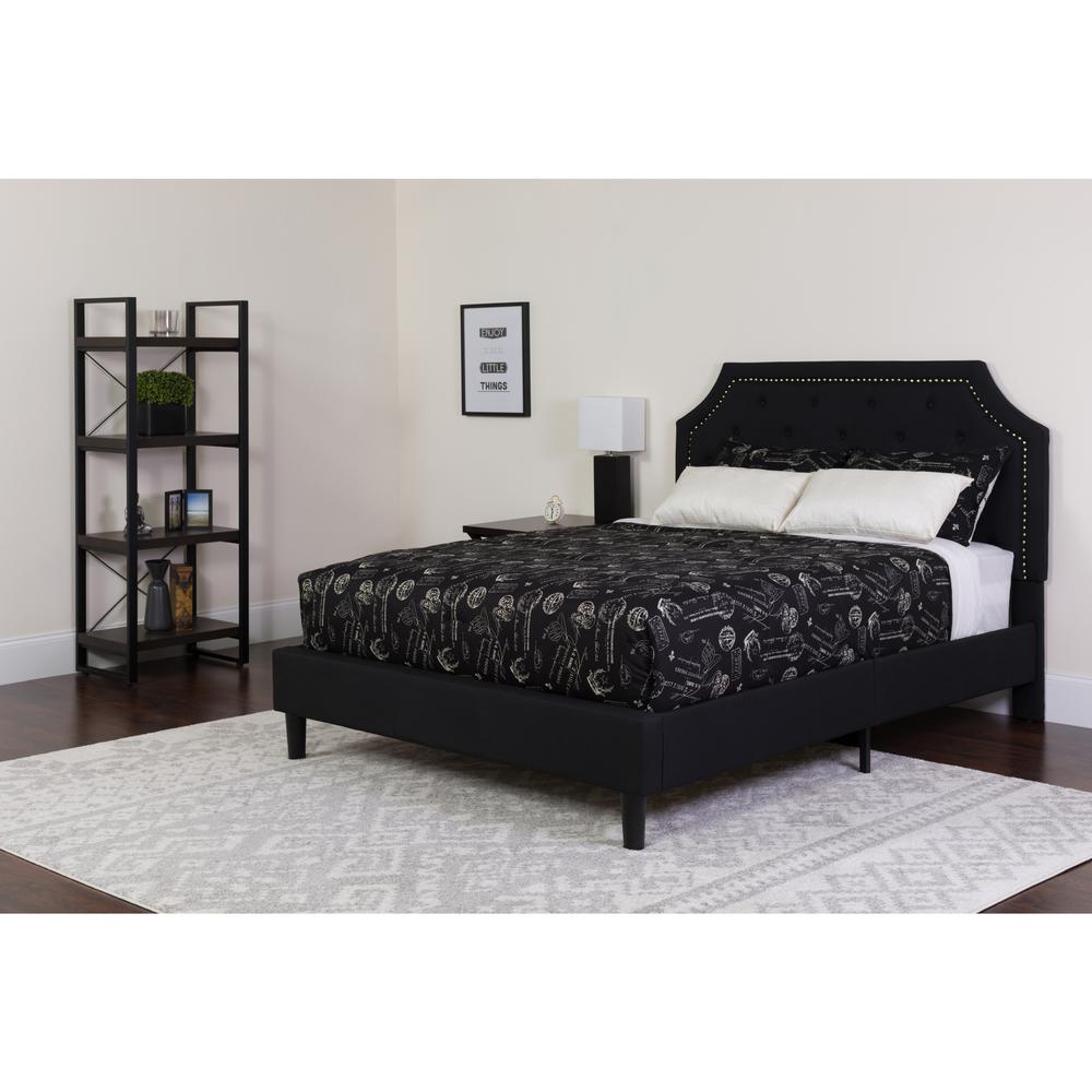 Queen Size Tufted Upholstered Platform Bed in Black Fabric. Picture 1