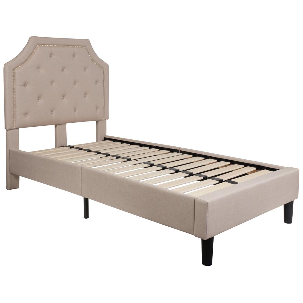 Twin Size Arched Tufted Upholstered Platform Bed in Beige Fabric. Picture 1