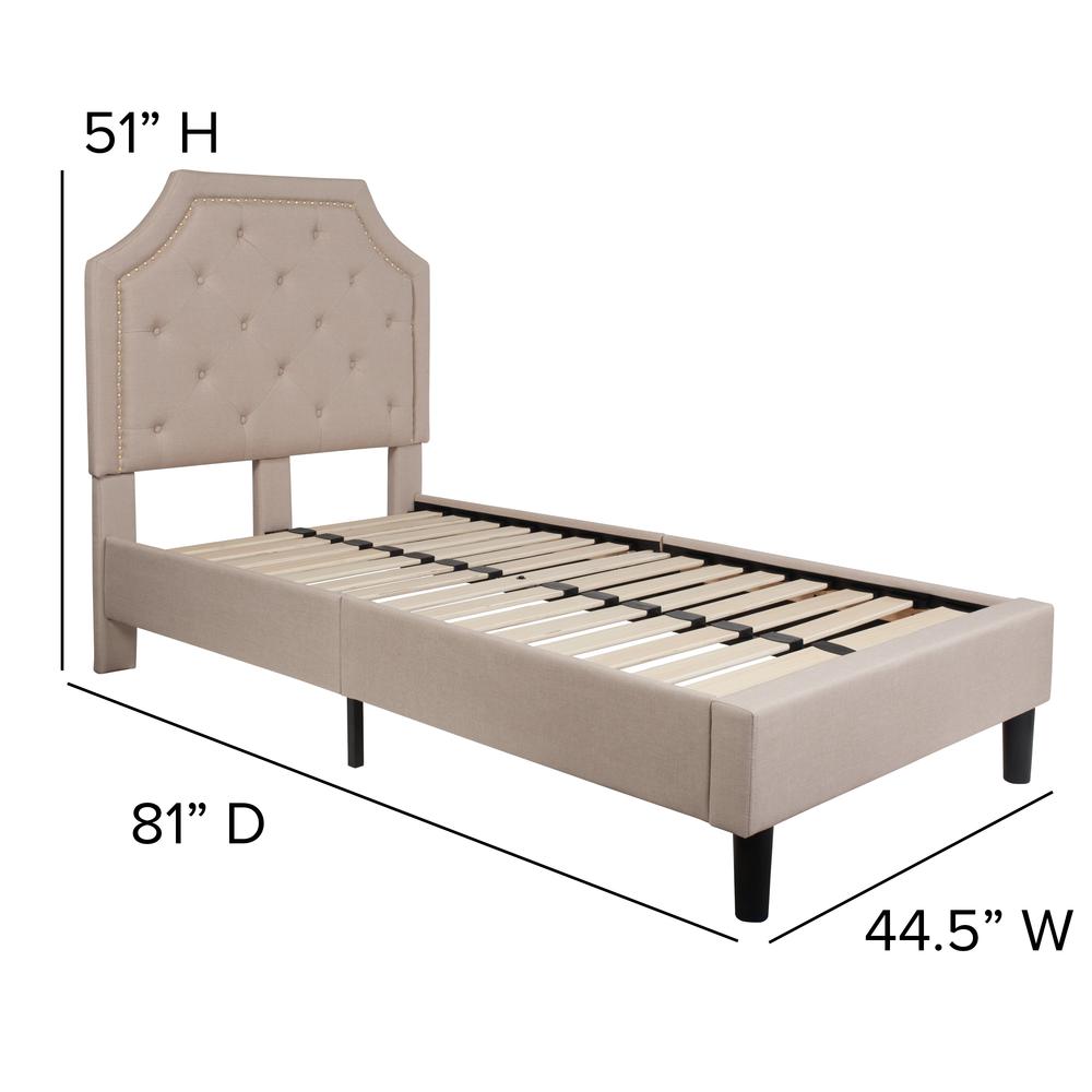 Twin Size Arched Tufted Upholstered Platform Bed in Beige Fabric. Picture 2