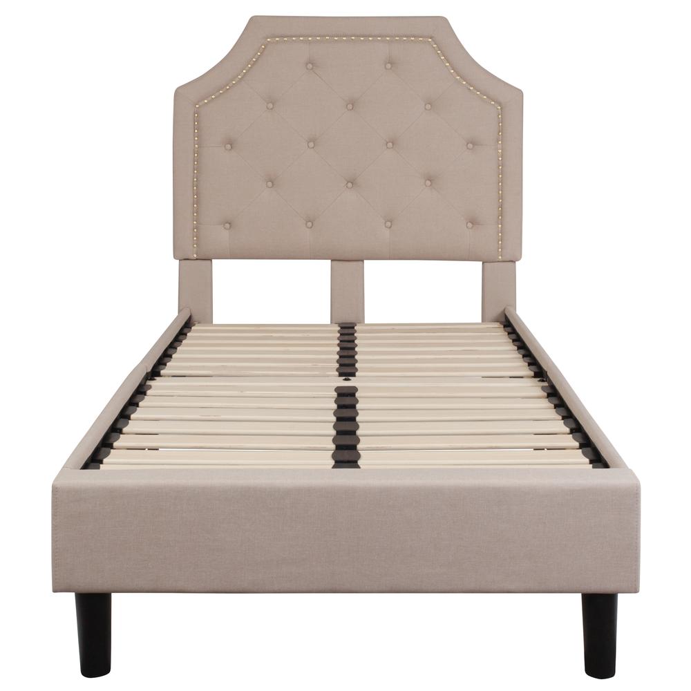Twin Size Arched Tufted Upholstered Platform Bed in Beige Fabric. Picture 3