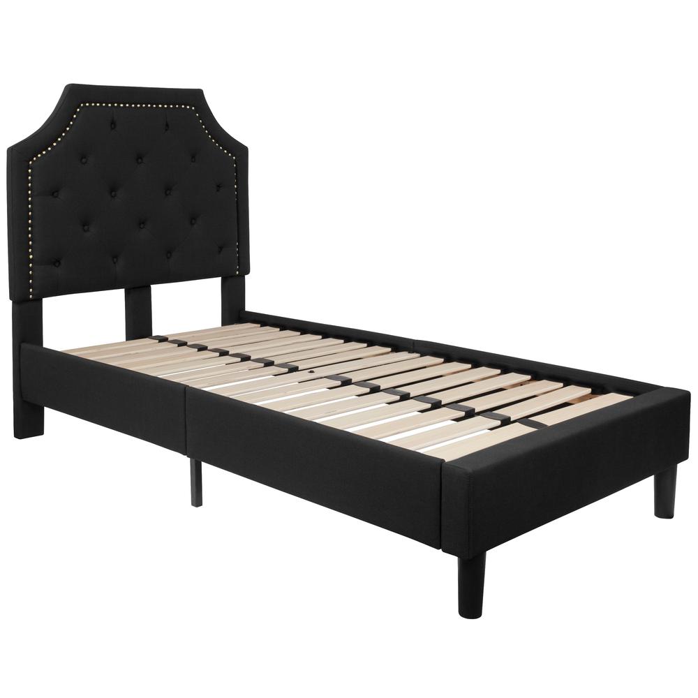 Twin Size Arched Tufted Upholstered Platform Bed in Black Fabric. Picture 1