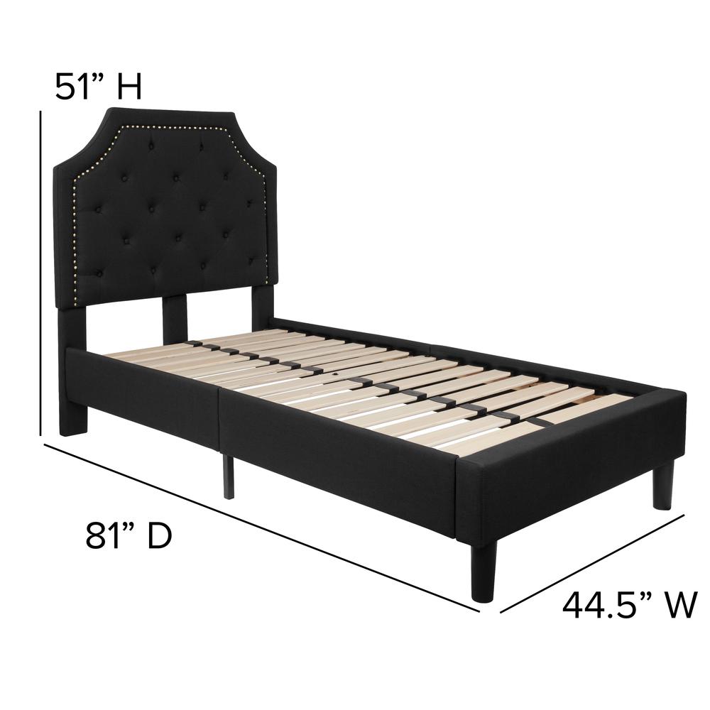 Twin Size Arched Tufted Upholstered Platform Bed in Black Fabric. Picture 2