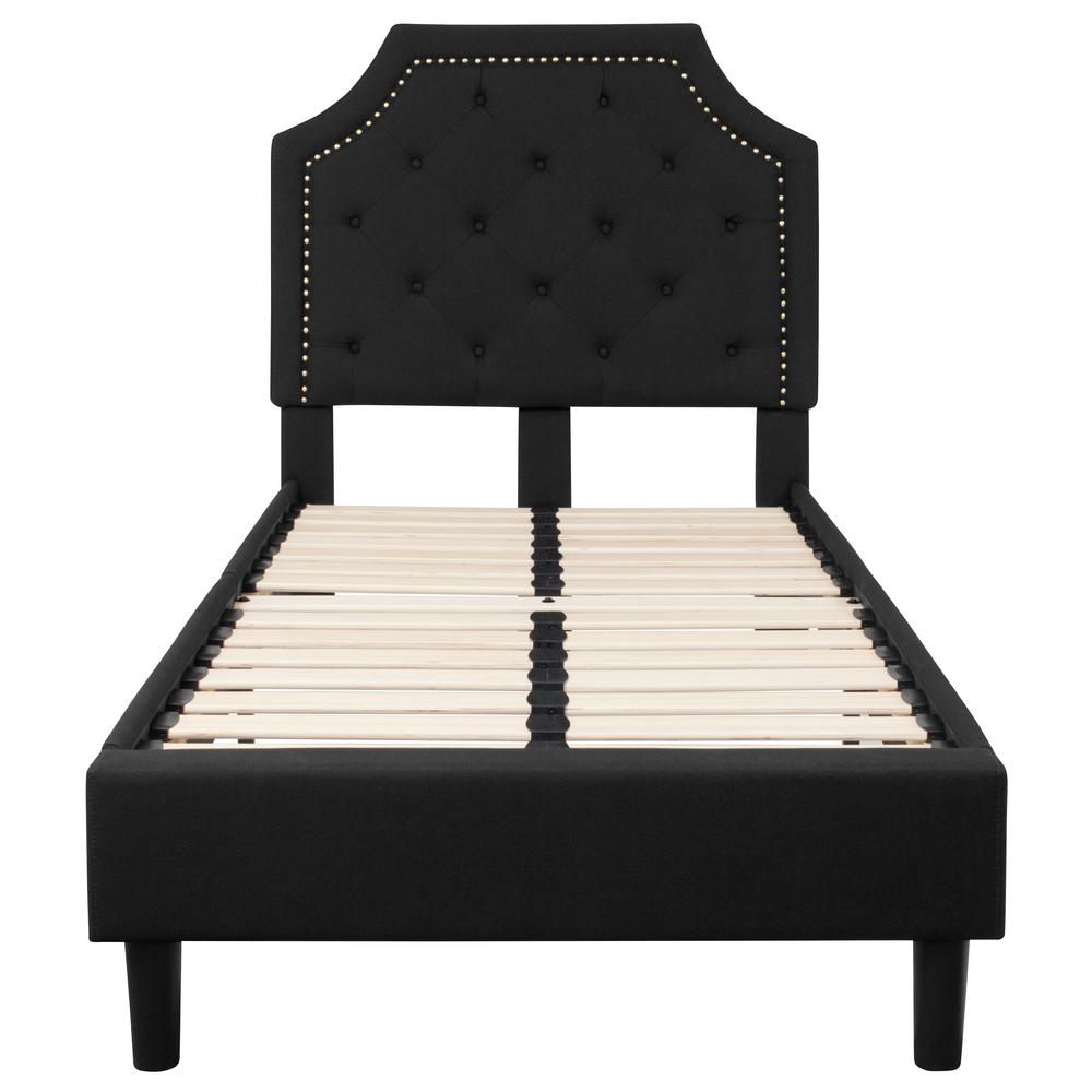 Twin Size Arched Tufted Upholstered Platform Bed in Black Fabric. Picture 3