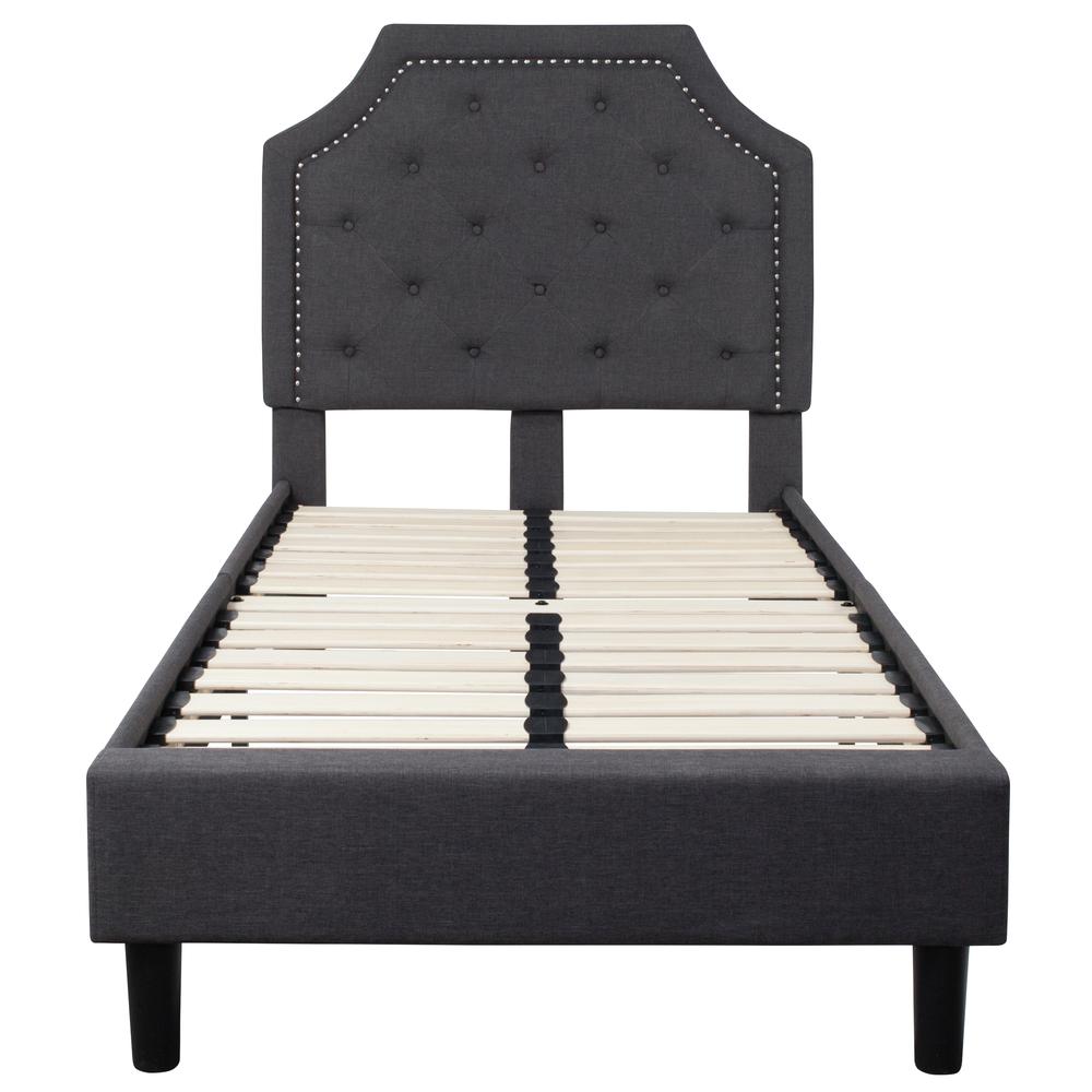 Twin Size Tufted Upholstered Platform Bed in Dark Gray Fabric. Picture 1