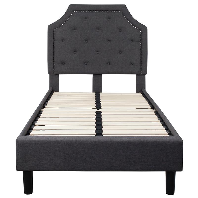 Twin Size Tufted Upholstered Platform Bed in Dark Gray Fabric. Picture 3