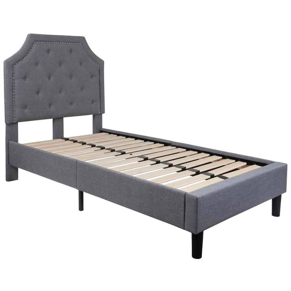 Twin Size Arched Tufted Upholstered Platform Bed in Light Gray Fabric. Picture 1