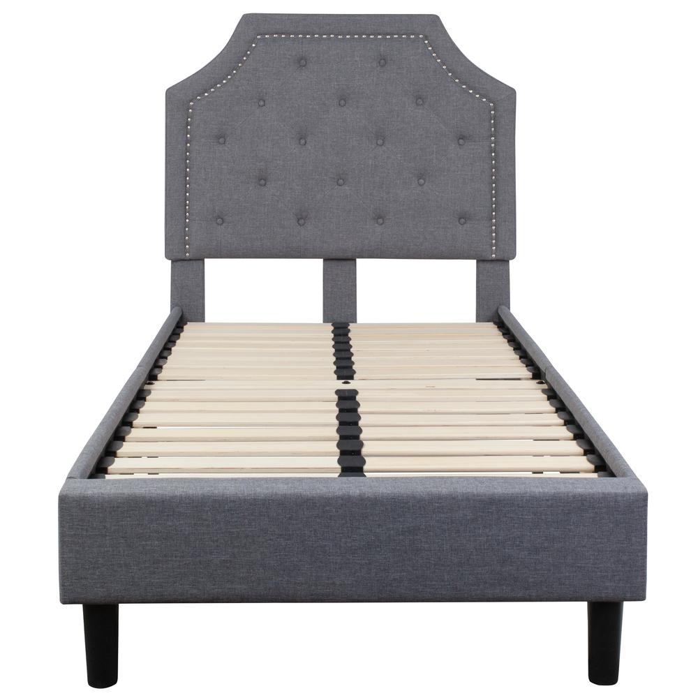 Twin Size Arched Tufted Upholstered Platform Bed in Light Gray Fabric. Picture 3