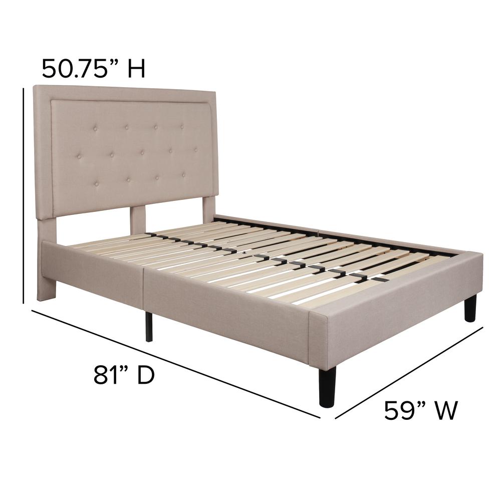 Full Size Panel Tufted Upholstered Platform Bed in Beige Fabric. Picture 2
