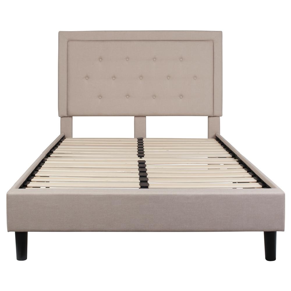 Full Size Panel Tufted Upholstered Platform Bed in Beige Fabric. Picture 3