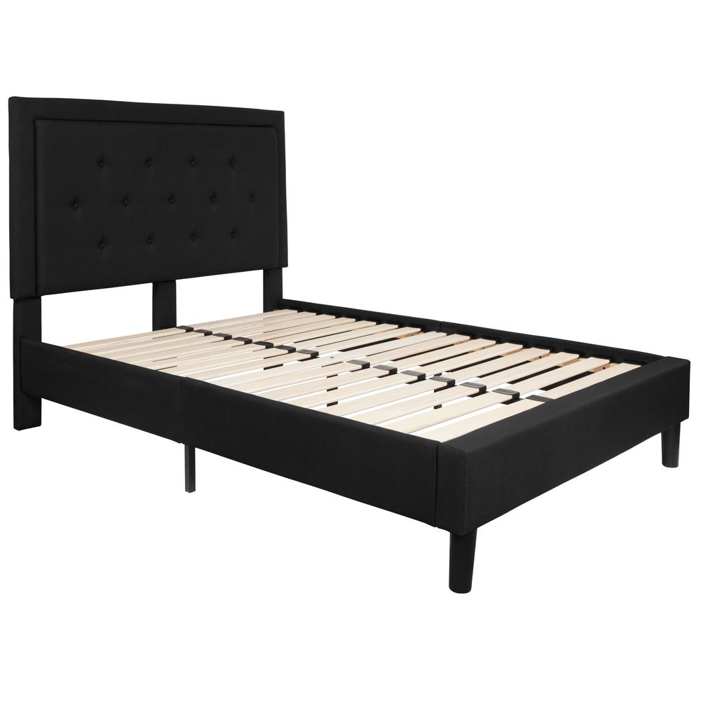 Full Size Panel Tufted Upholstered Platform Bed in Black Fabric. Picture 1