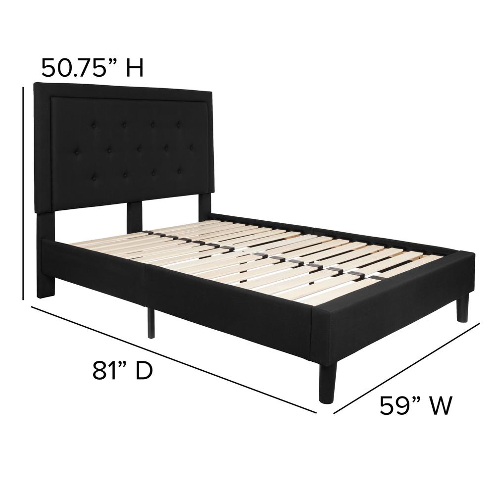 Full Size Panel Tufted Upholstered Platform Bed in Black Fabric. Picture 2