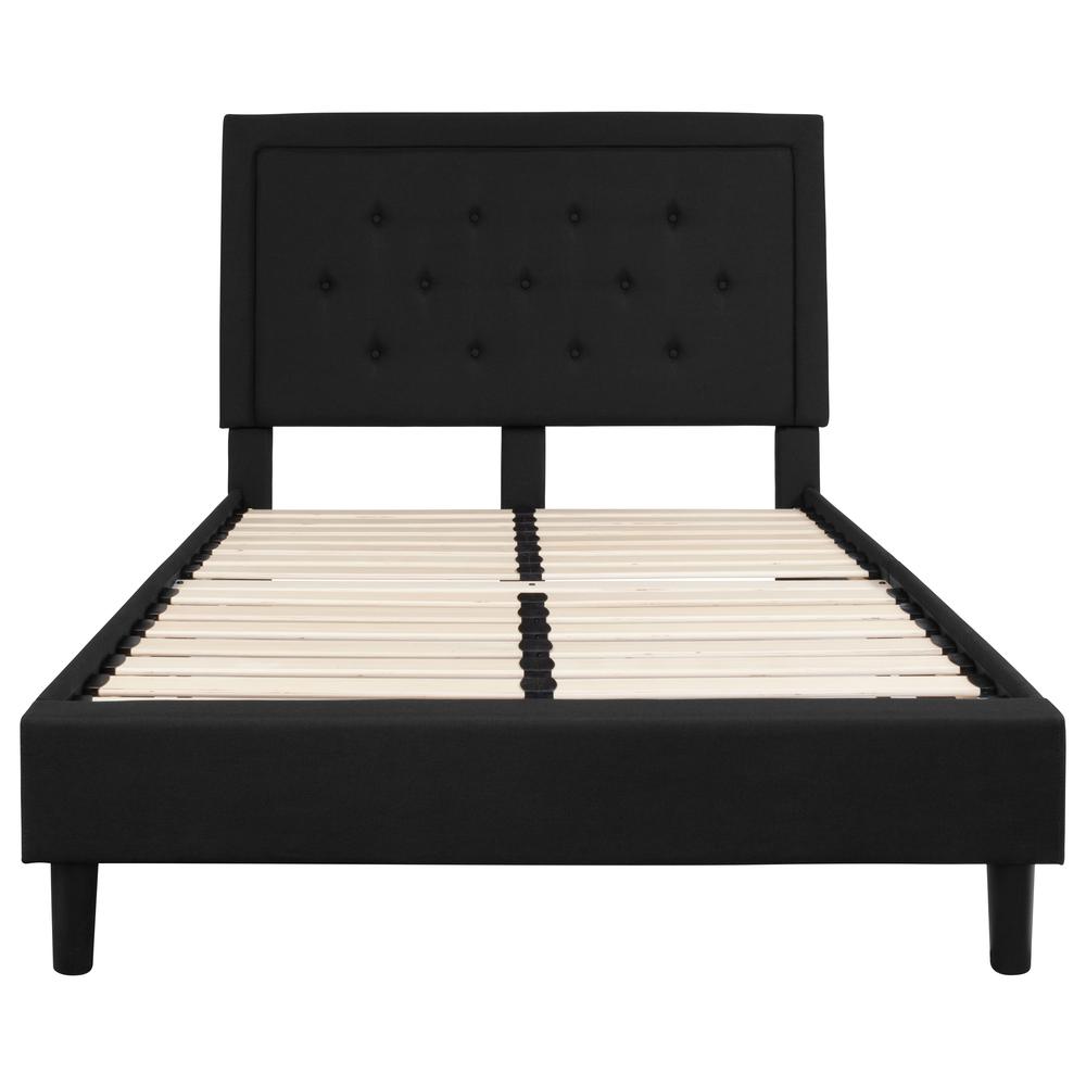 Full Size Panel Tufted Upholstered Platform Bed in Black Fabric. Picture 3