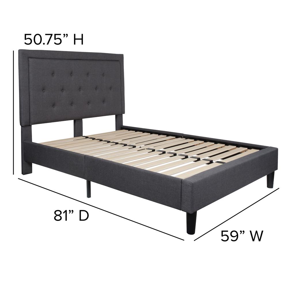 Full Size Panel Tufted Upholstered Platform Bed in Dark Gray Fabric. Picture 2