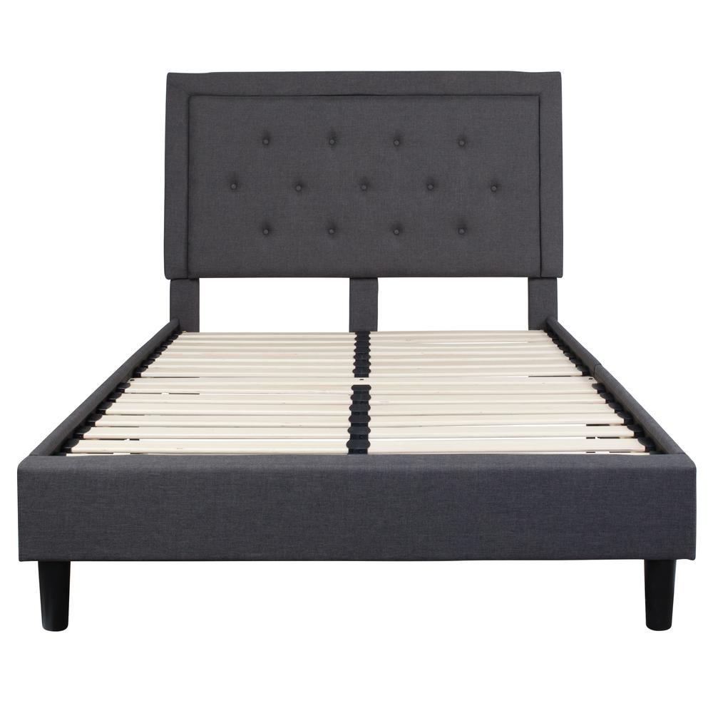 Full Size Panel Tufted Upholstered Platform Bed in Dark Gray Fabric. Picture 3