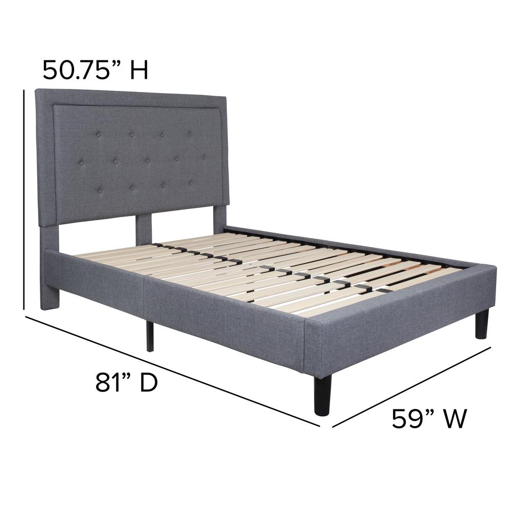 Full Size Panel Tufted Upholstered Platform Bed in Light Gray Fabric. Picture 2