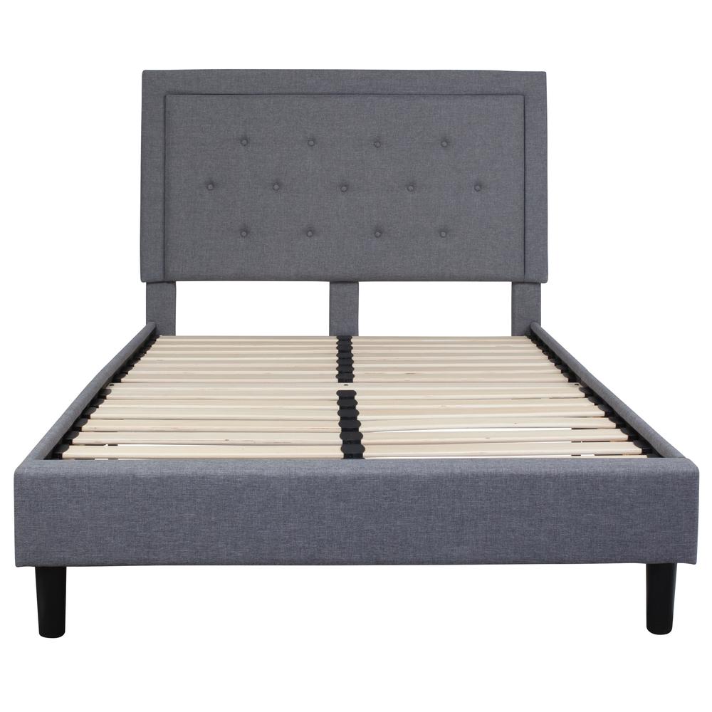 Full Size Panel Tufted Upholstered Platform Bed in Light Gray Fabric. Picture 3