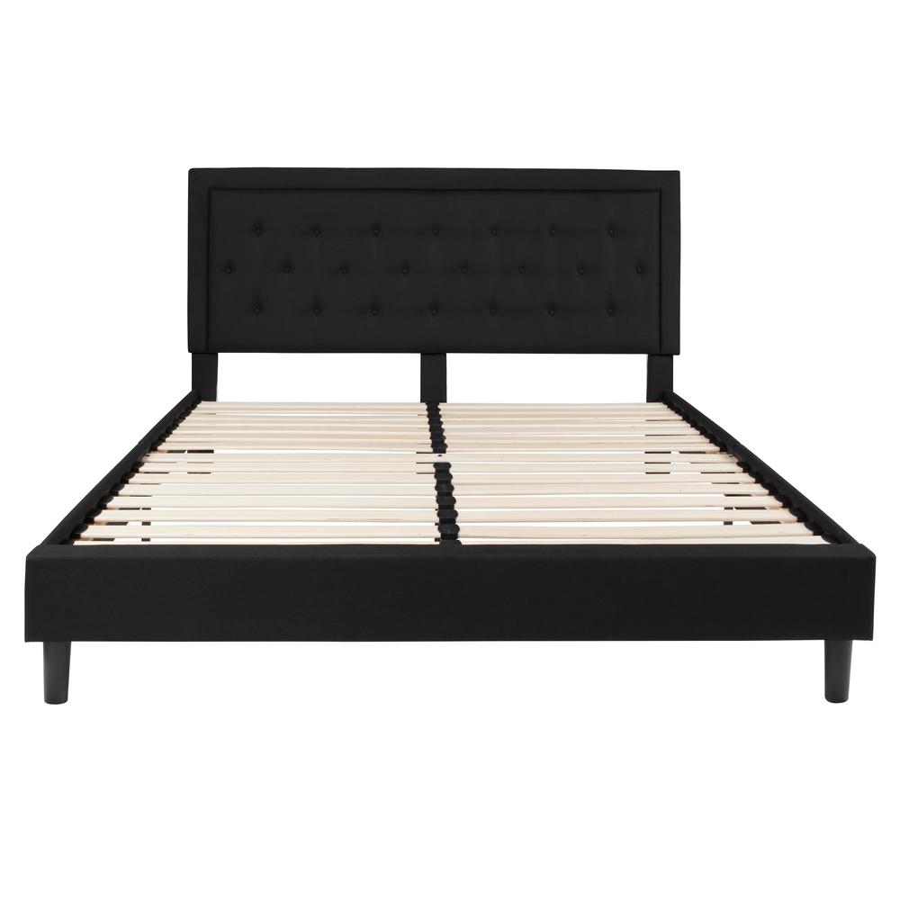 King Size Panel Tufted Upholstered Platform Bed in Black Fabric. Picture 3