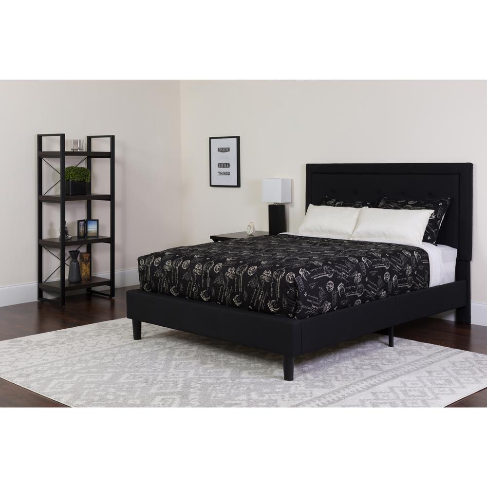 King Size Panel Tufted Upholstered Platform Bed in Black Fabric. Picture 4