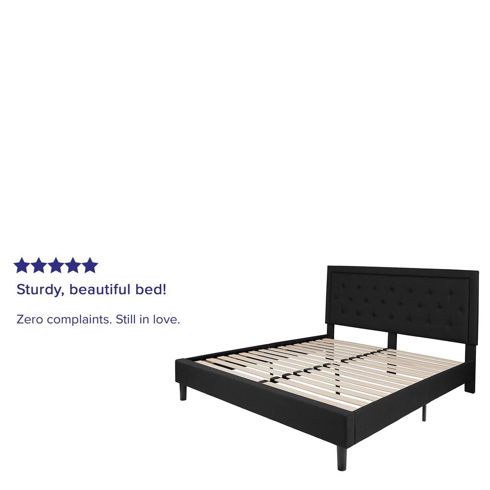 King Size Panel Tufted Upholstered Platform Bed in Black Fabric. Picture 5