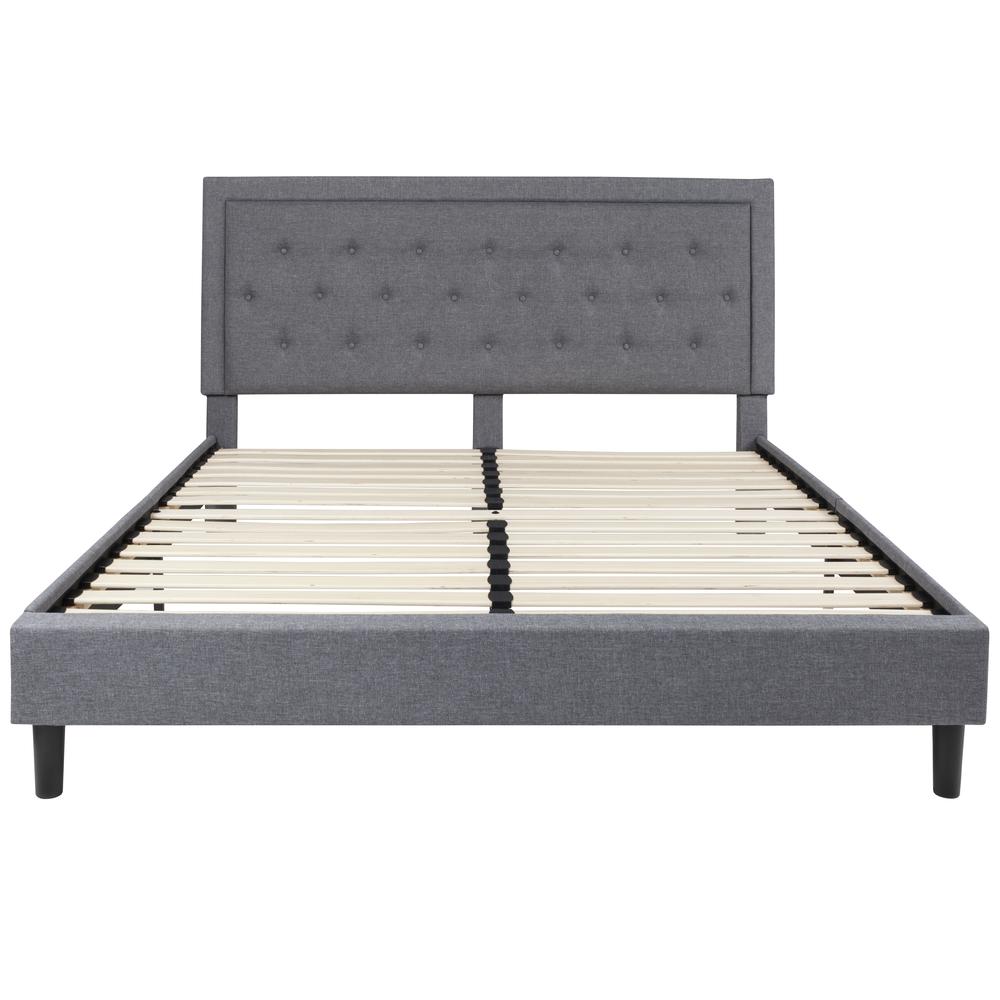 King Size Tufted Upholstered Platform Bed in Light Gray Fabric. Picture 2