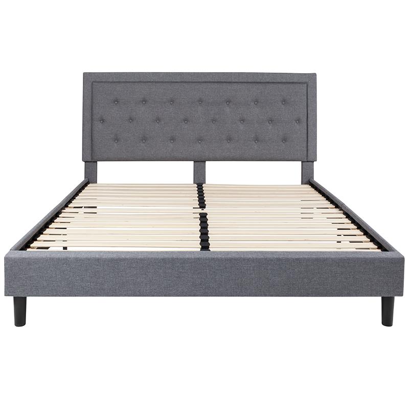 King Size Tufted Upholstered Platform Bed in Light Gray Fabric. Picture 3