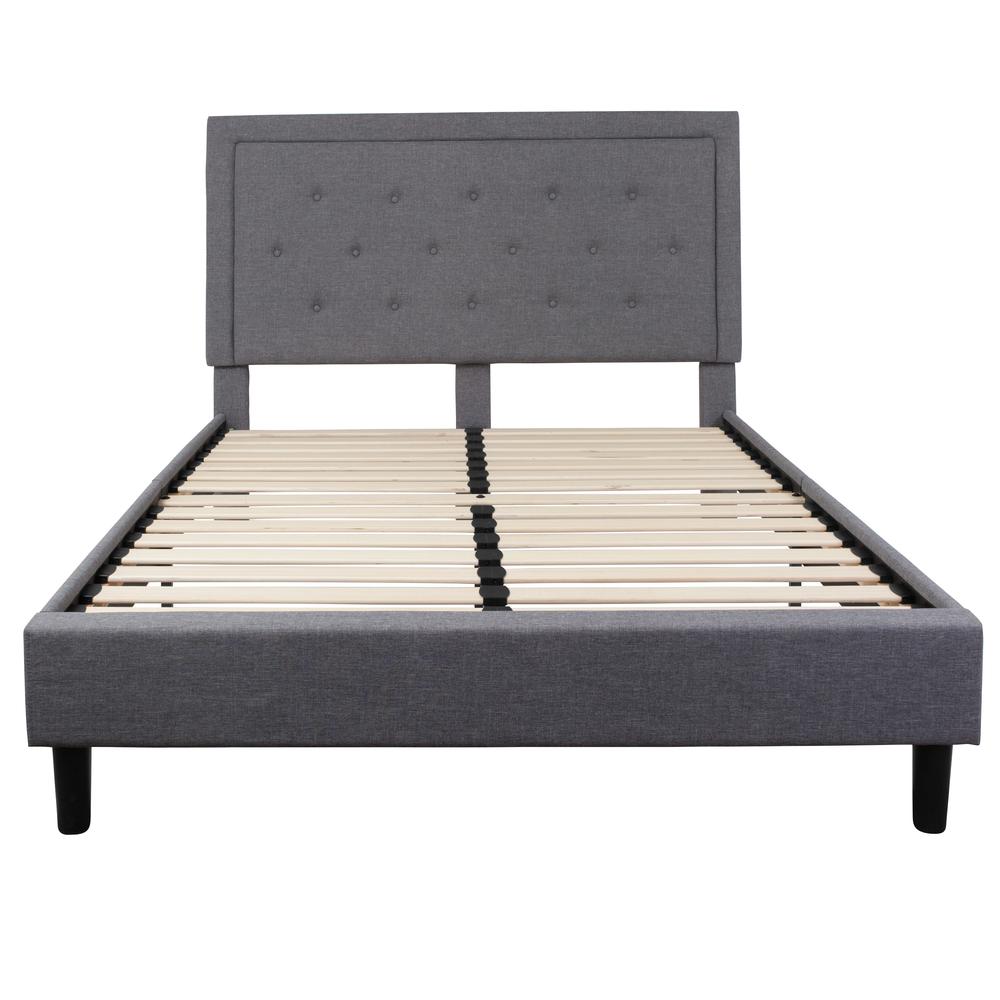 Queen Size Panel Tufted Upholstered Platform Bed in Light Gray Fabric. Picture 3