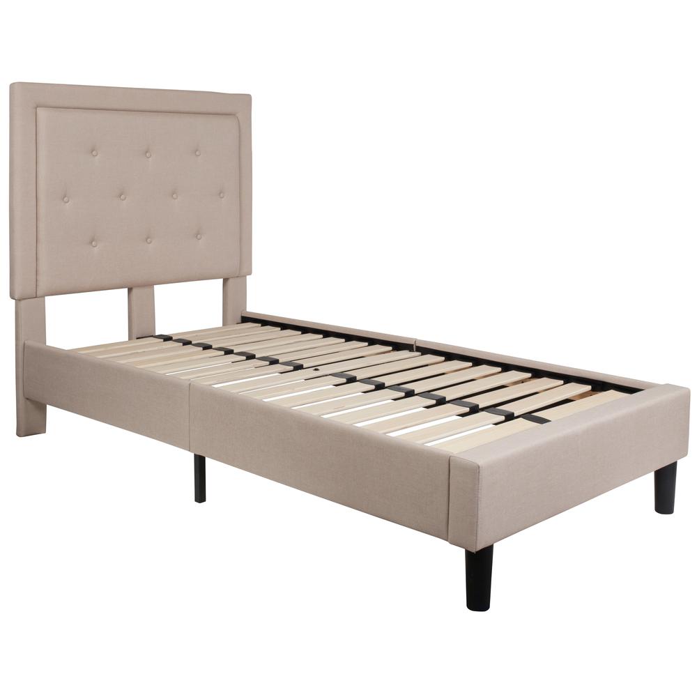Twin Size Panel Tufted Upholstered Platform Bed in Beige Fabric. Picture 1