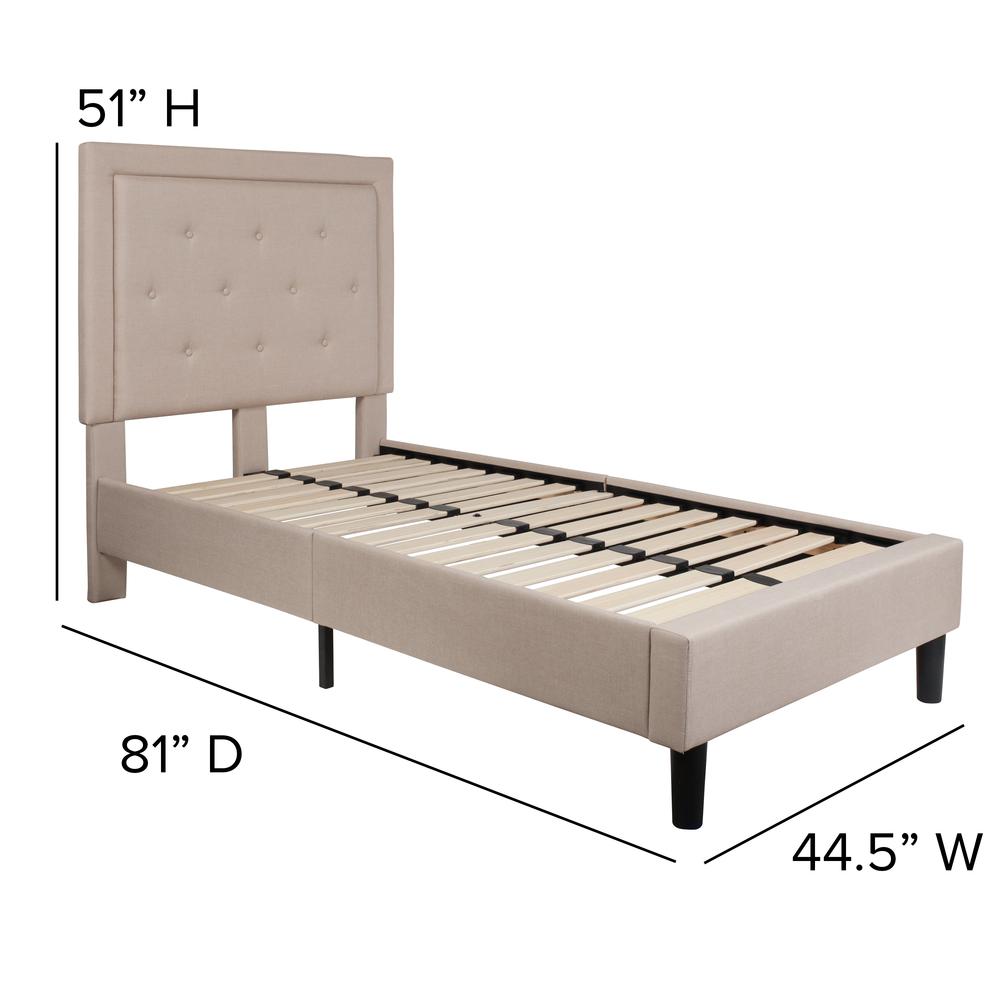 Twin Size Panel Tufted Upholstered Platform Bed in Beige Fabric. Picture 2