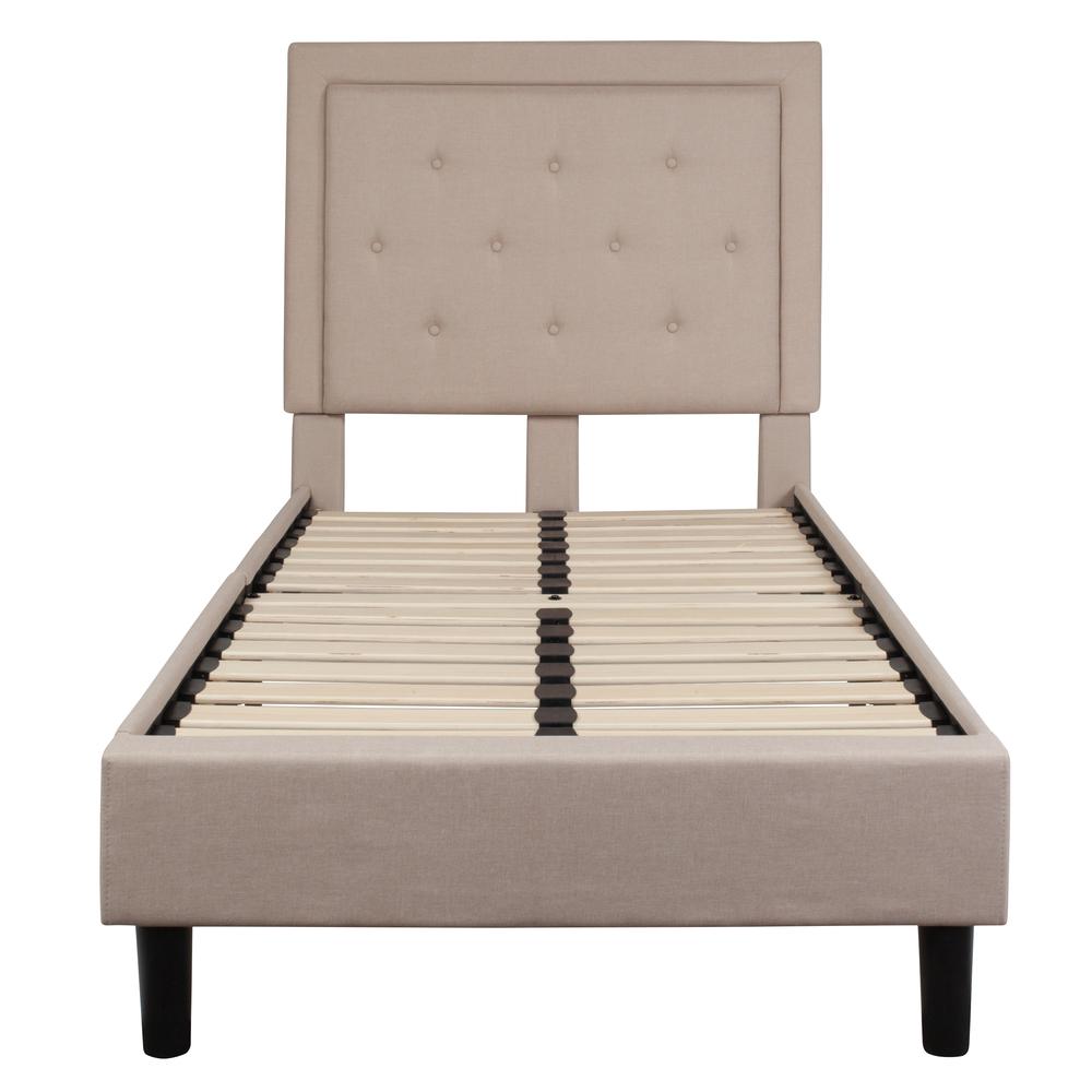 Twin Size Tufted Upholstered Platform Bed in Beige Fabric. Picture 2