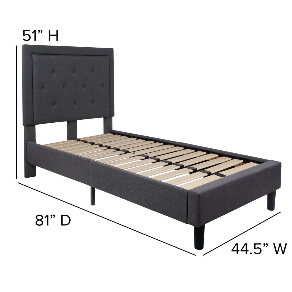 Twin Size Panel Tufted Upholstered Platform Bed in Dark Gray Fabric. Picture 2