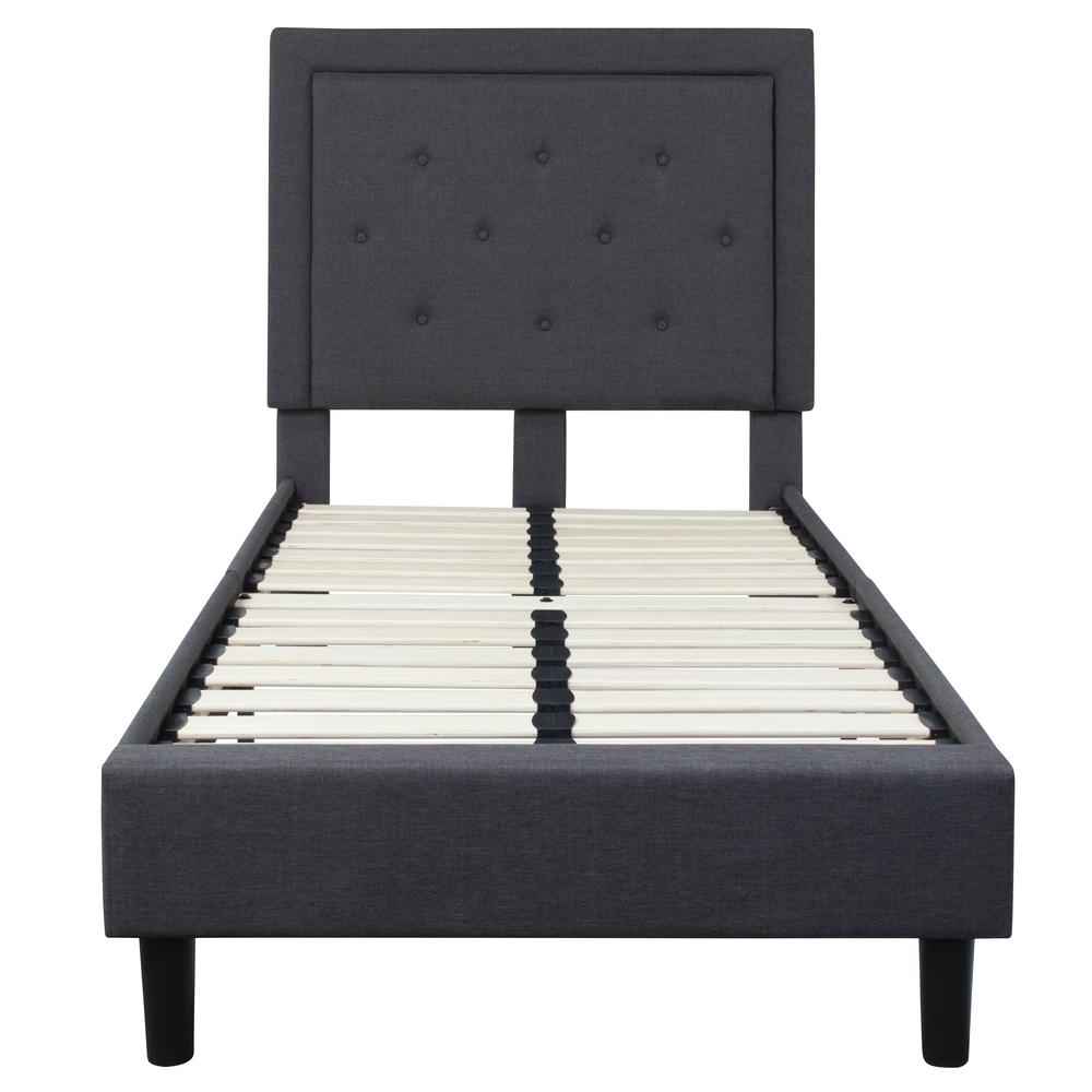 Twin Size Tufted Upholstered Platform Bed in Dark Gray Fabric. Picture 2