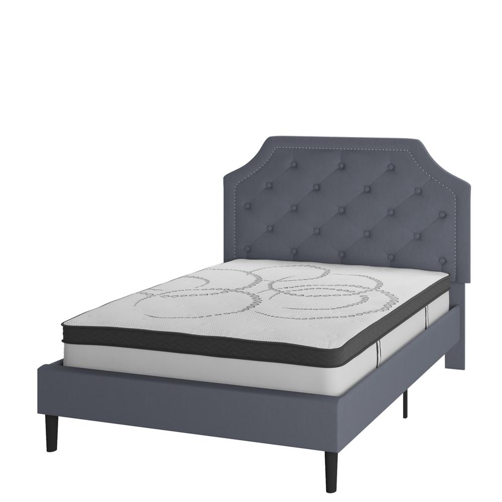 Full Size Tufted Upholstered Platform Bed in Light Gray Fabric. Picture 1