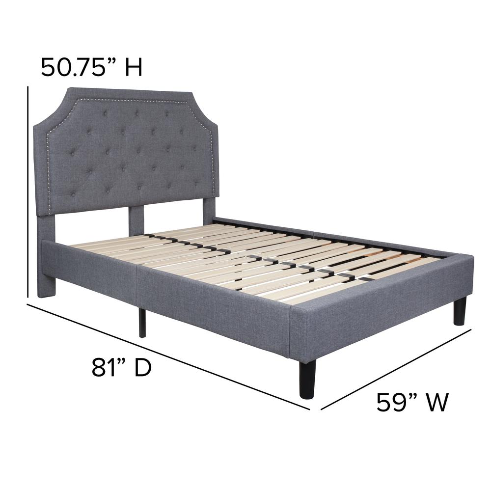 Full Size Tufted Upholstered Platform Bed in Light Gray Fabric. Picture 6