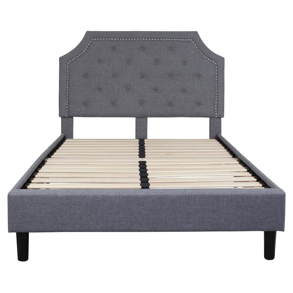 Full Size Tufted Upholstered Platform Bed in Light Gray Fabric. Picture 11