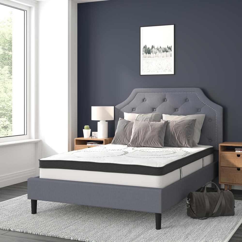 Full Size Tufted Upholstered Platform Bed in Light Gray Fabric. Picture 2