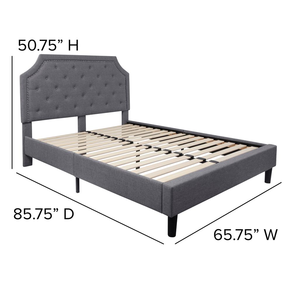Queen Size Tufted Upholstered Platform Bed in Light Gray Fabric. Picture 6
