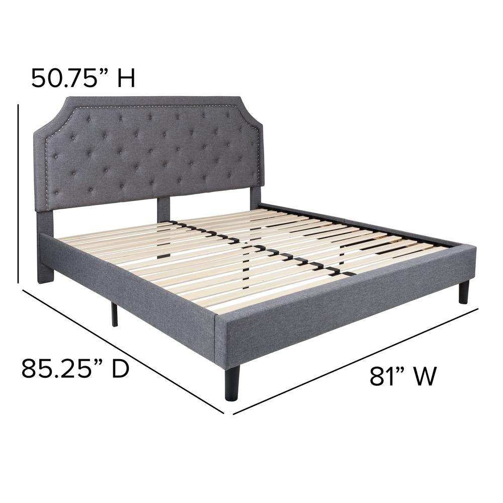King Size Tufted Upholstered Platform Bed in Light Gray Fabric. Picture 6