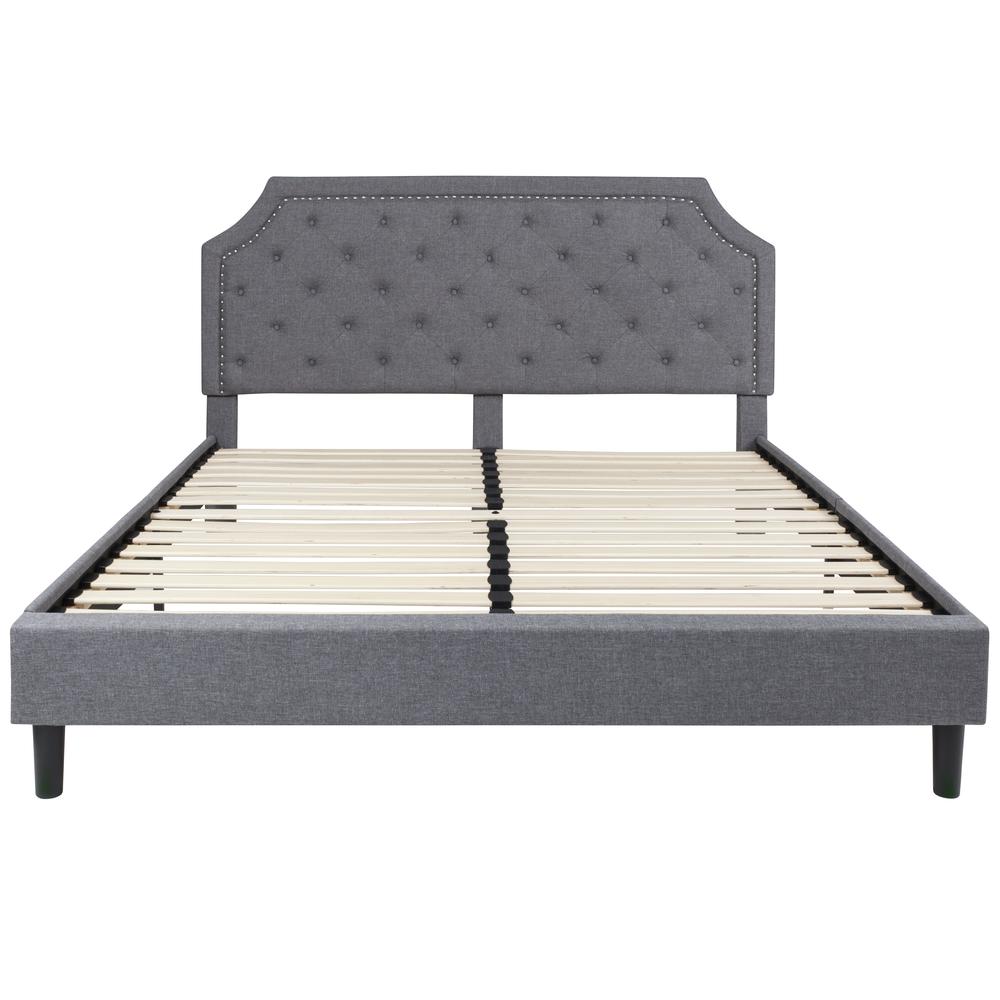 King Size Tufted Upholstered Platform Bed in Light Gray Fabric. Picture 11