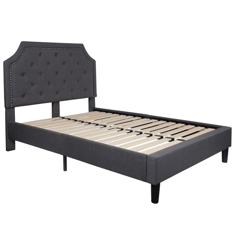 Full Size Tufted Upholstered Platform Bed in Dark Gray Fabric. Picture 8