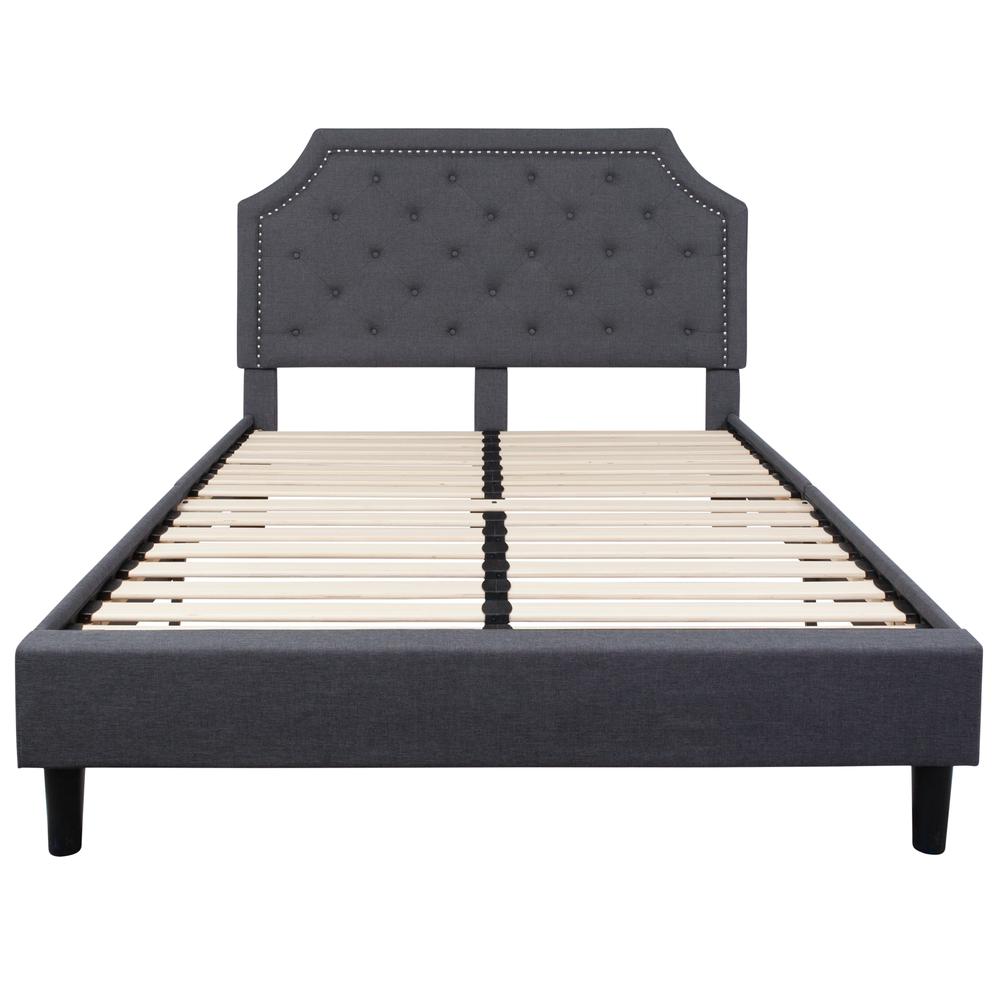 Queen Size Tufted Upholstered Platform Bed in Dark Gray Fabric. Picture 11