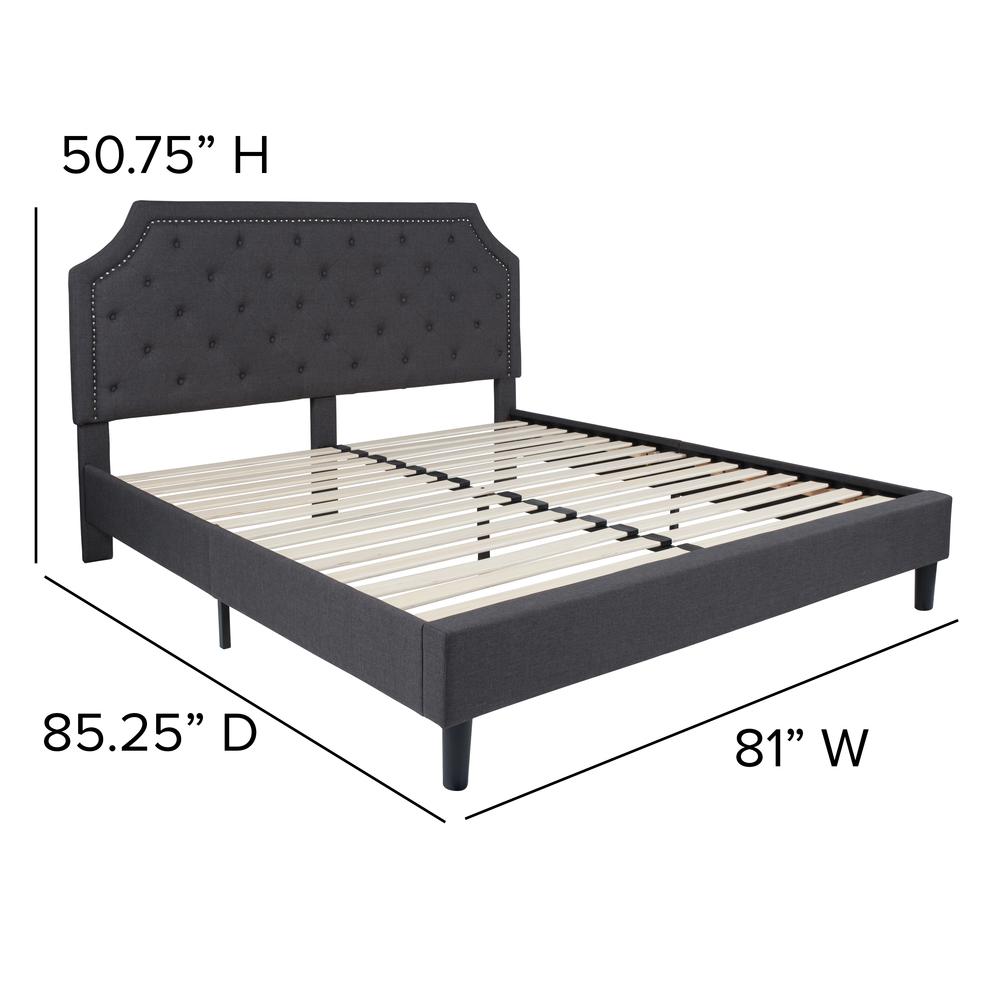 King Size Tufted Upholstered Platform Bed in Dark Gray Fabric. Picture 6