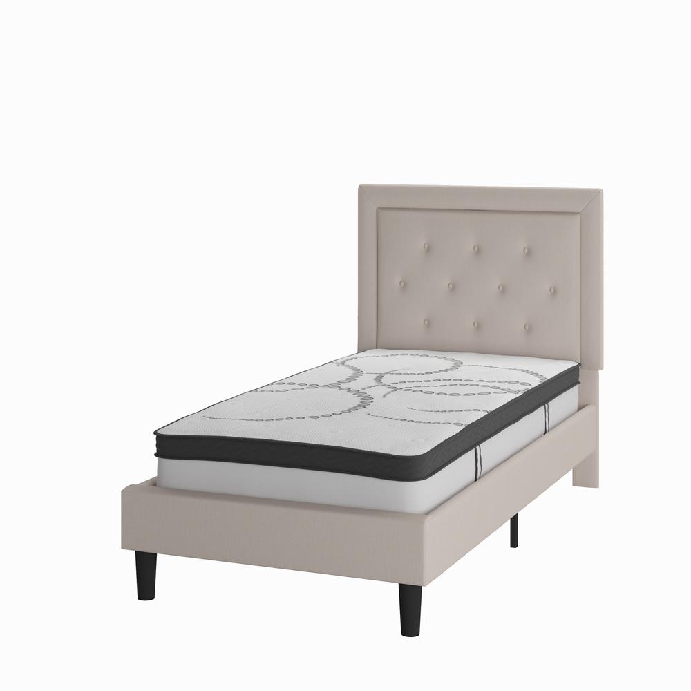 Twin Size Tufted Upholstered Platform Bed in Beige Fabric. Picture 1