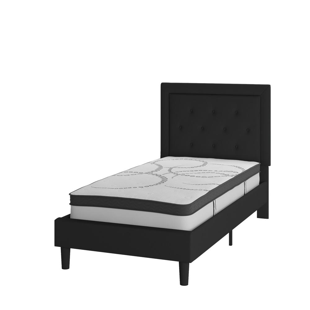 Twin Size Tufted Upholstered Platform Bed in Black Fabric. Picture 1