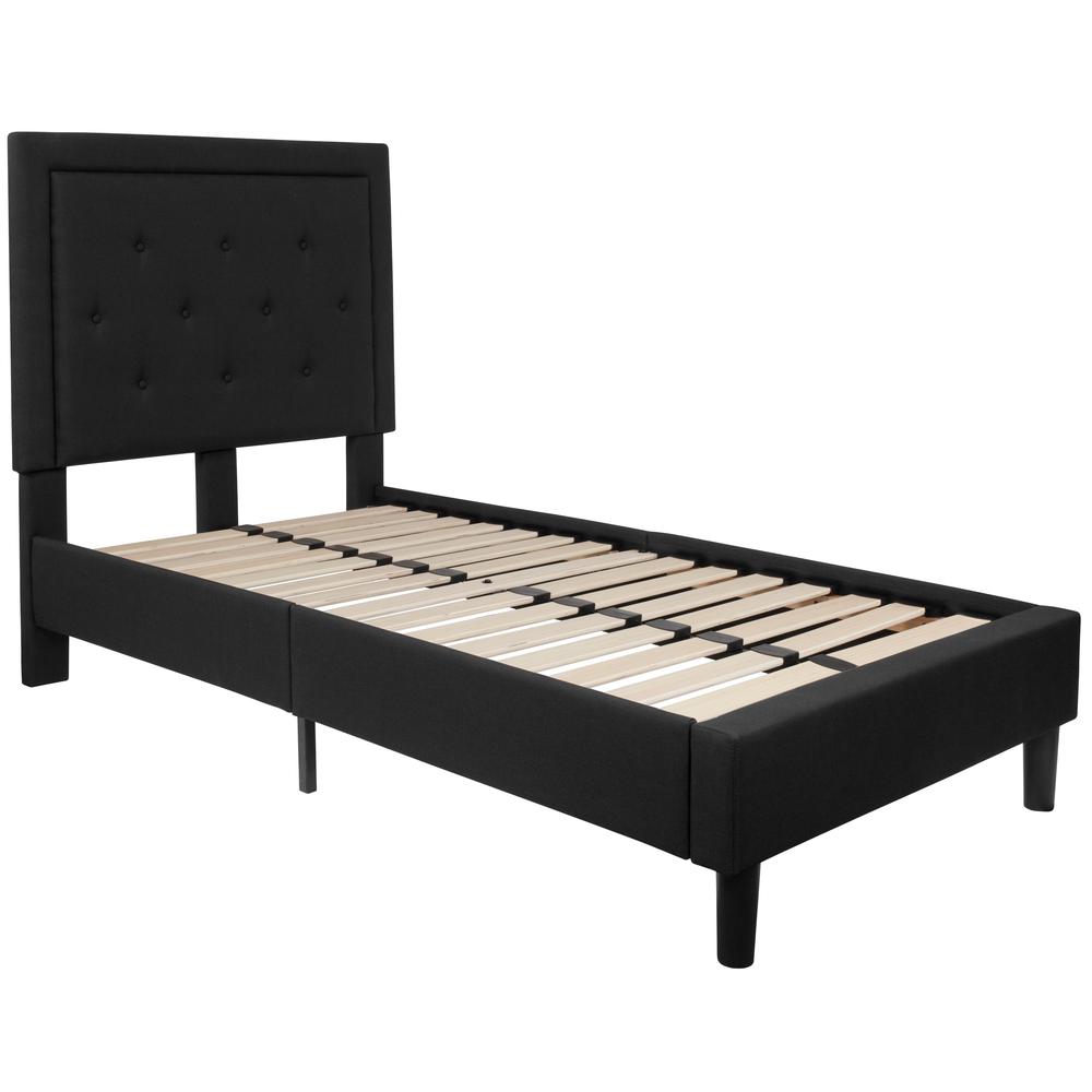 Twin Size Tufted Upholstered Platform Bed in Black Fabric. Picture 8