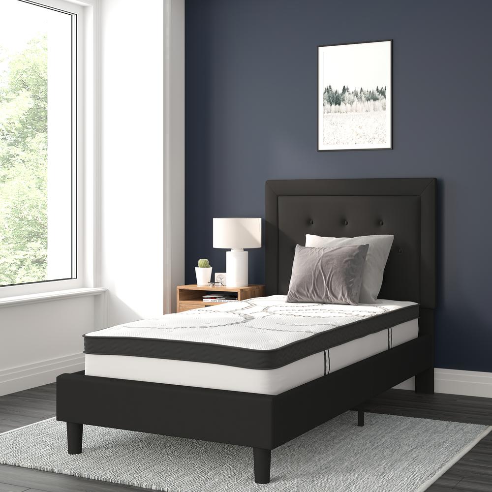 Twin Size Tufted Upholstered Platform Bed in Black Fabric. Picture 2