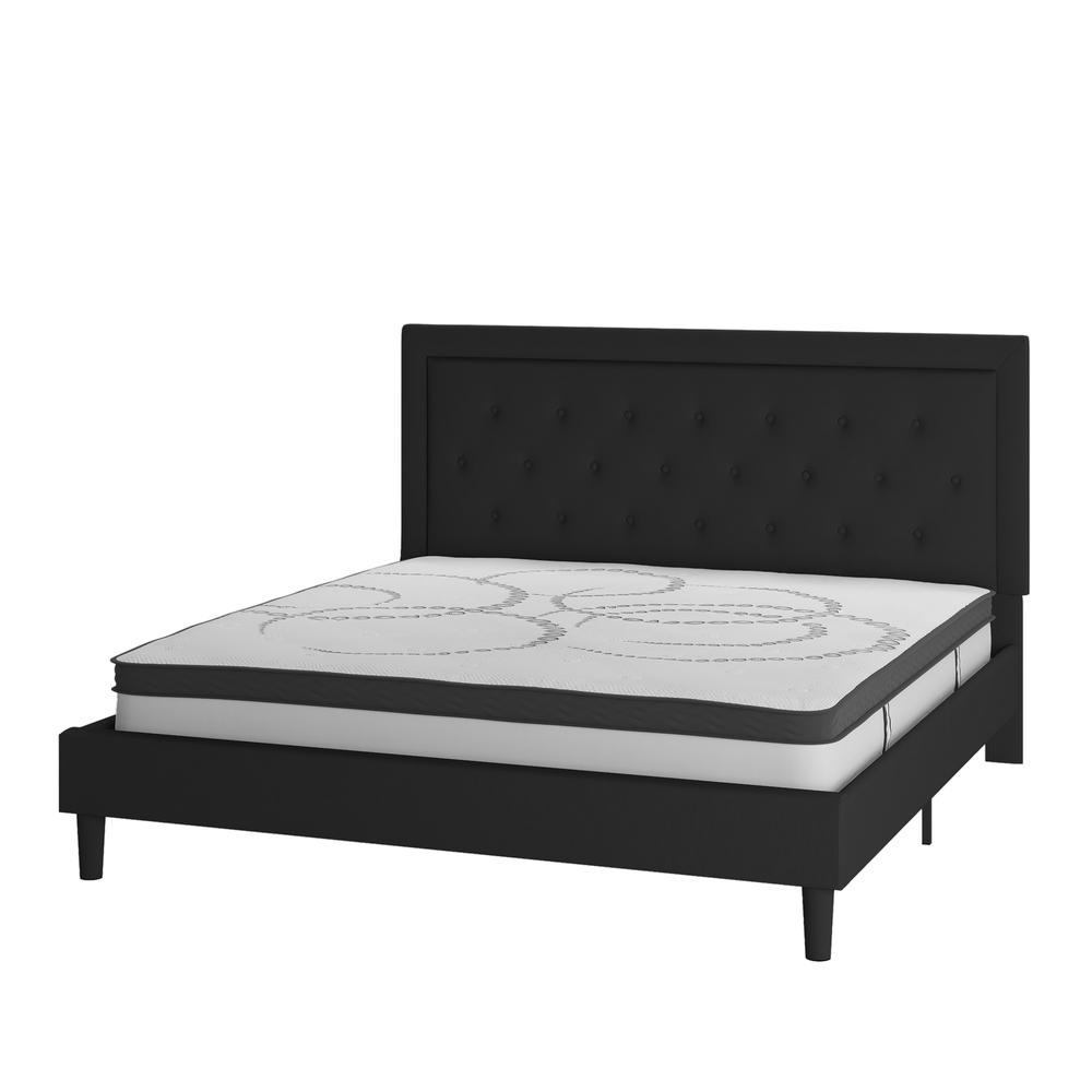 King Size Tufted Upholstered Platform Bed in Black Fabric. Picture 1