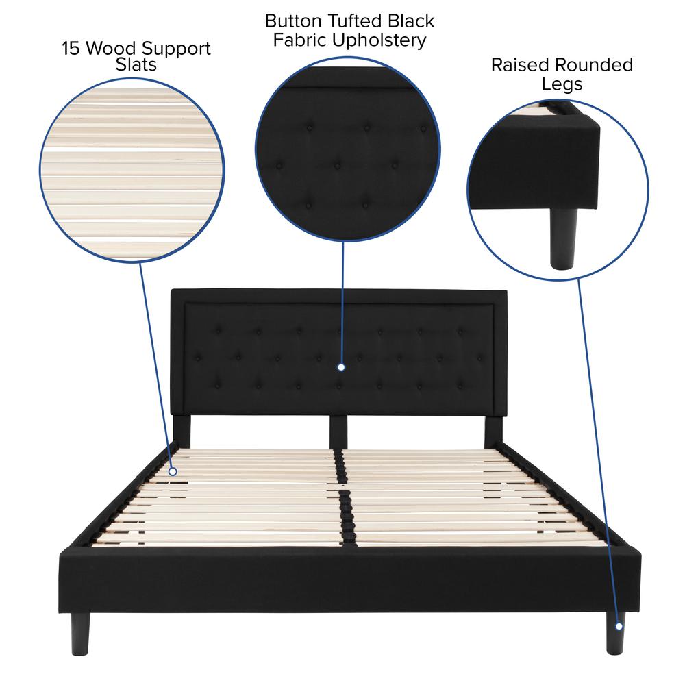 King Size Tufted Upholstered Platform Bed in Black Fabric. Picture 4